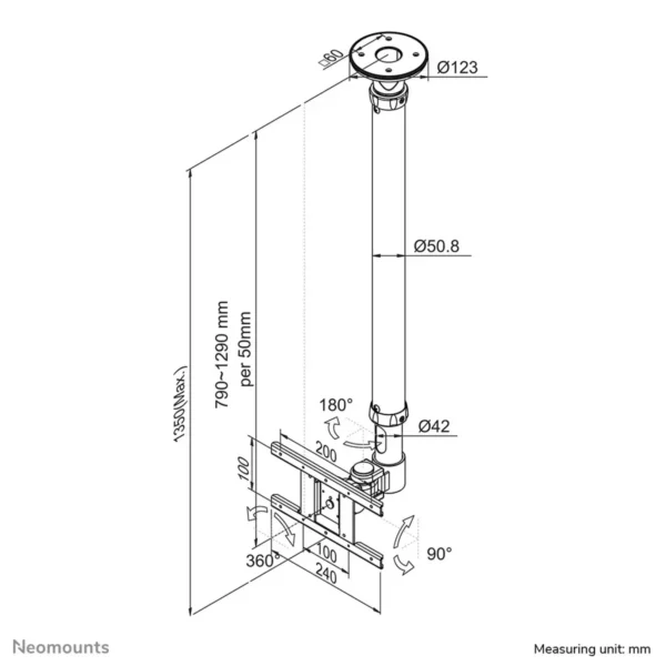 Neomounts FPMA-C100SILVER Monitor/TV mount ceiling 10-30″ – h 79-129 cm