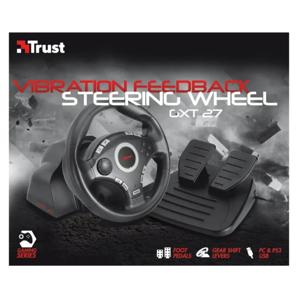 Trust Compact Vibration Feedback Steering Wheel PC-PS2-PS3 GM-3200 Black Steering wheel + Pedals PC, Playstation 3