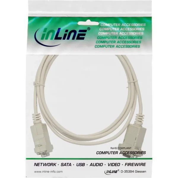 InLine null modem cable 9 Pin female / female, clamped, 2m