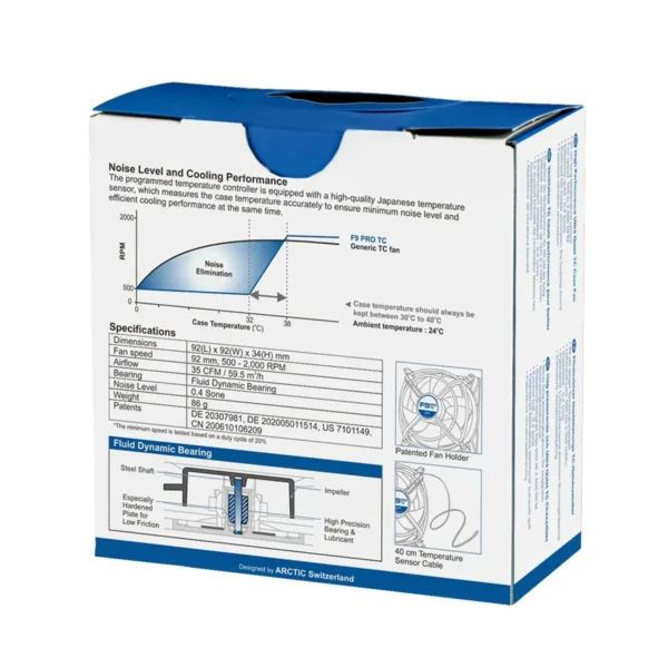 ARCTIC F9 PRO TC – 3-Pin Temperature-controlled fan with Pro case