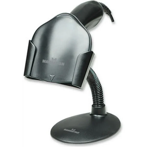 Manhattan Handheld Barcode Scanner Stand, Gooseneck with base, suitable for table mount or wall mountable, Black, Lifetime Warranty