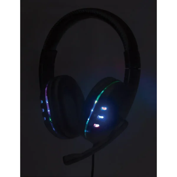 Manhattan USB-A Gaming Headset with LEDs. Retractable Built-in Microphone, Audio Control, Integrated 1.8m cable, Black and Blue, Three Year Warranty