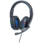 Manhattan USB-A Gaming Headset with LEDs. Retractable Built-in Microphone, Audio Control, Integrated 1.8m cable, Black and Blue, Three Year Warranty