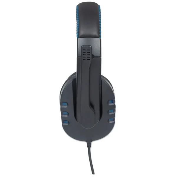 Manhattan USB-A Gaming Headset with LEDs. Retractable Built-in Microphone, Audio Control, Integrated 1.8m cable, Black and Blue, Three Year Warranty