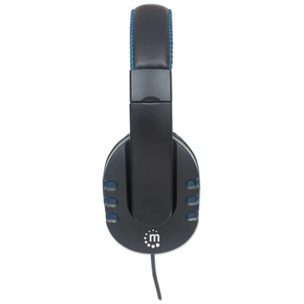 Manhattan USB-A Gaming Headset with LEDs. Retractable Built-in Microphone, Audio Control, Integrated 1.8m cable, Black and Blue, Three Year Warranty