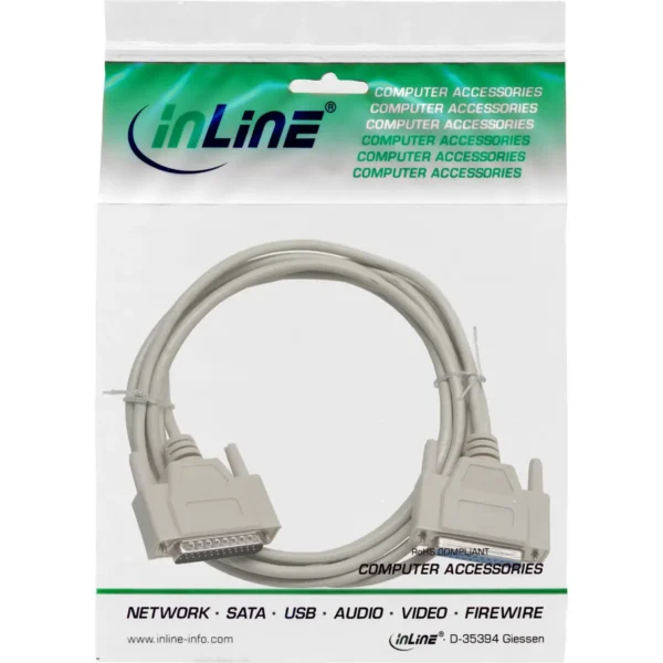 InLine serial cable molded DB25 male / female direct grey 40m