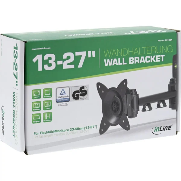 InLine Wall Bracket for TFT up to 69cm 27″ max. 15kg one-piece arm