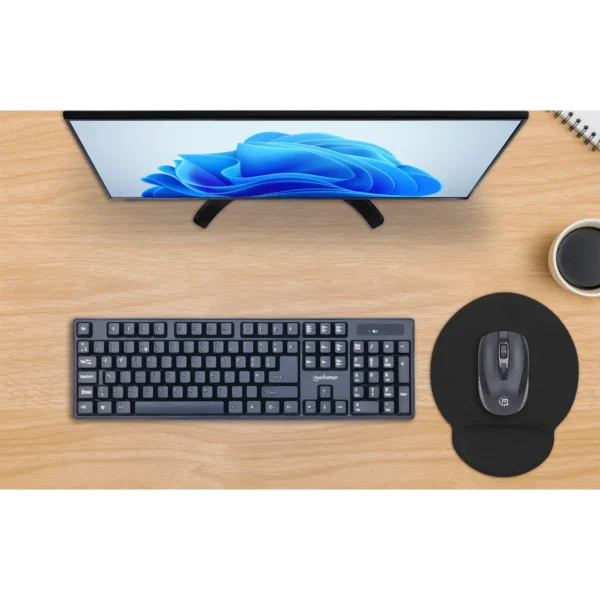 Manhattan Wrist Gel Support Pad and Mouse Mat, Black, 241 × 203 × 40 mm, non slip base, Lifetime Warranty, Card Retail Packaging
