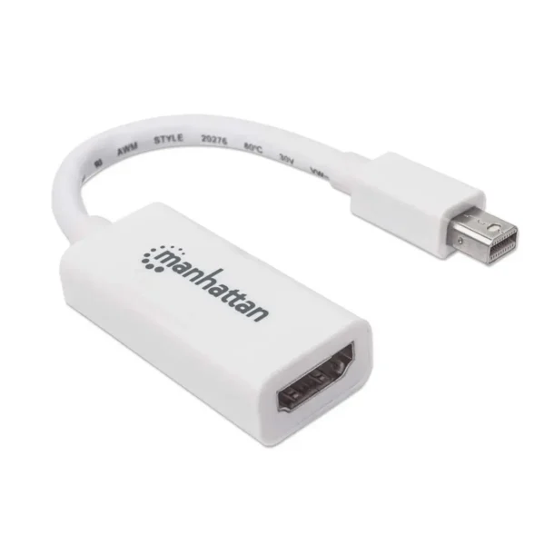 Manhattan Mini DisplayPort 1.1 to HDMI Adapter Cable, 1080p@60Hz, 17cm, Male to Female, White, Lifetime Warranty, Polybag