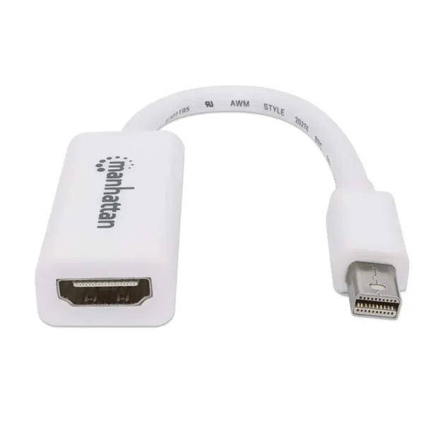 Manhattan Mini DisplayPort 1.1 to HDMI Adapter Cable, 1080p@60Hz, 17cm, Male to Female, White, Lifetime Warranty, Polybag