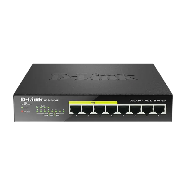 D-Link DGS-1008P network switch Unmanaged Gigabit Ethernet (10/100/1000) Power over Ethernet (PoE) Black