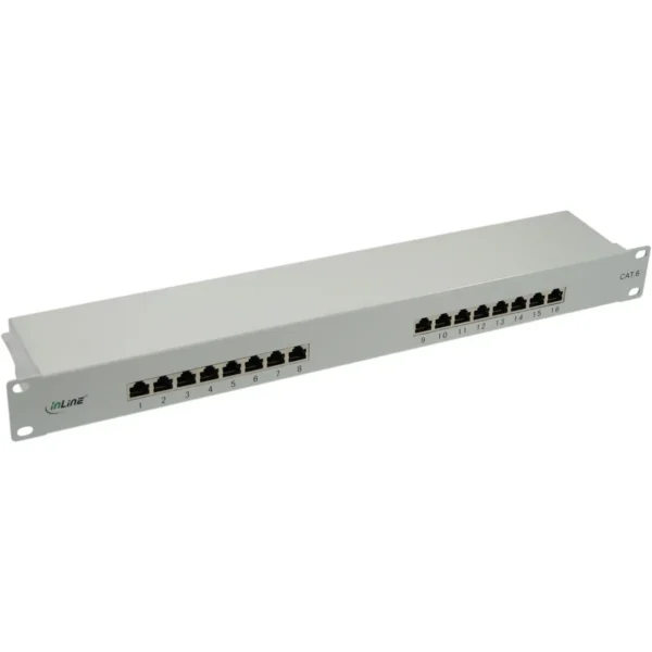 InLine Patch Panel Cat.6 16 Port 19″ 1HE light grey RAL7035