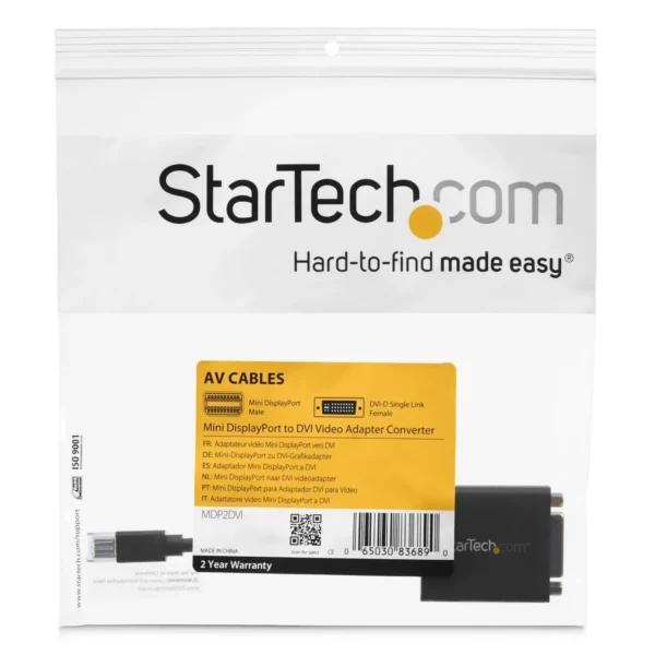 StarTech.com Mini DisplayPort to DVI Adapter – Mini DP to DVI-D Converter – 1080p Video – VESA Certified – mDP or Thunderbolt 1/2 Mac/PC to DVI Monitor – mDP 1.2 to DVI Single-Link Dongle