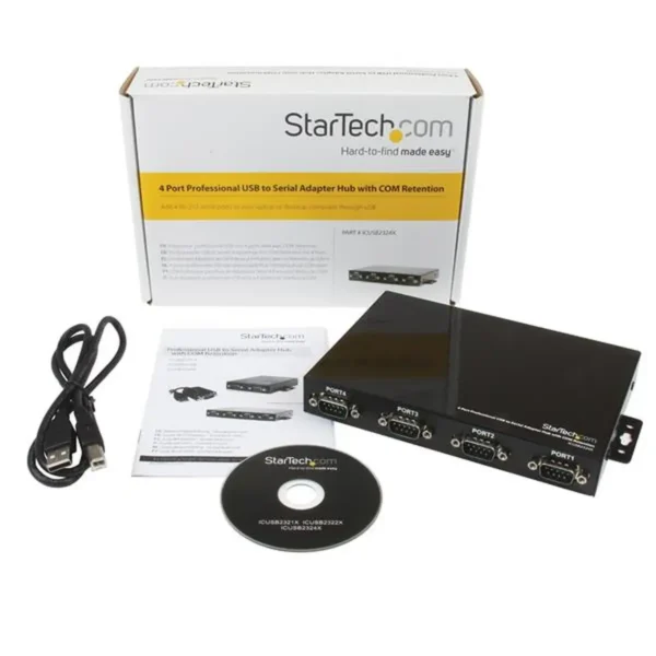 StarTech.com 4 Port Wall Mountable USB to Serial Adapter Hub with COM Retention