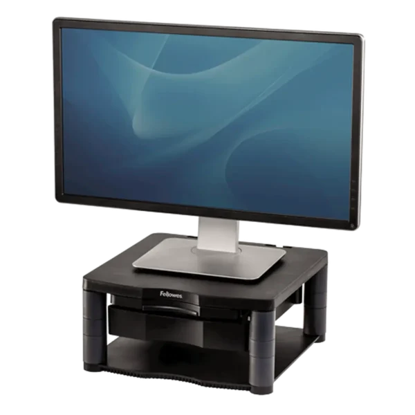 Fellowes Computer Monitor Stand with 3 Height Adjustments – Premium Monitor Riser Plus with Cable Management – Ergonomic Adjustable Monitor Stand for Computers – Max Weight 36KG/Max Size 21″ – Graphite