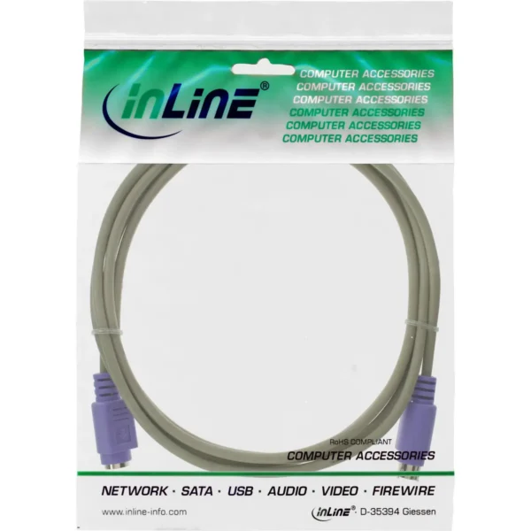 InLine PS/2 Cable male / female grey with purple plug 2m