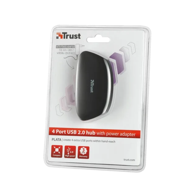 Trust 18687 interface hub 480 Mbit/s Black
