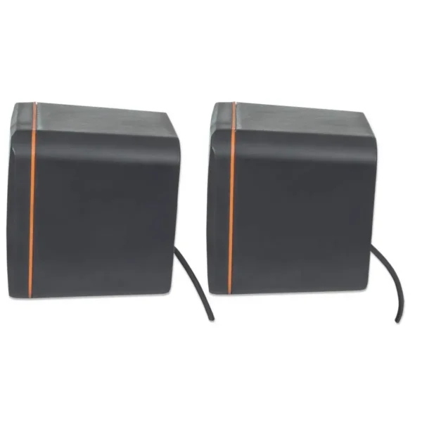 Manhattan 2600 Series Speaker System, Small Size, Big Sound, Two Speakers, Stereo, USB power, Output: 2x 3W, 3.5mm plug for sound, In-Line volume control, Cable 0.9m, Black, Three Year Warranty
