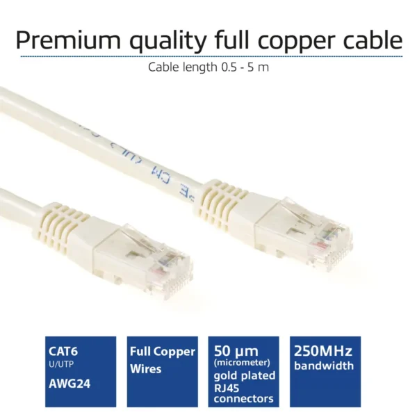 ACT Ivory 0.25 meter U/UTP CAT6 patch cable with RJ45 connectors
