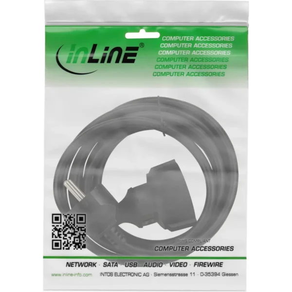 InLine Power extension cable, black, 5m, with child safety
