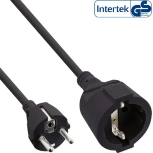 InLine Power extension cable, black, 5m, with child safety
