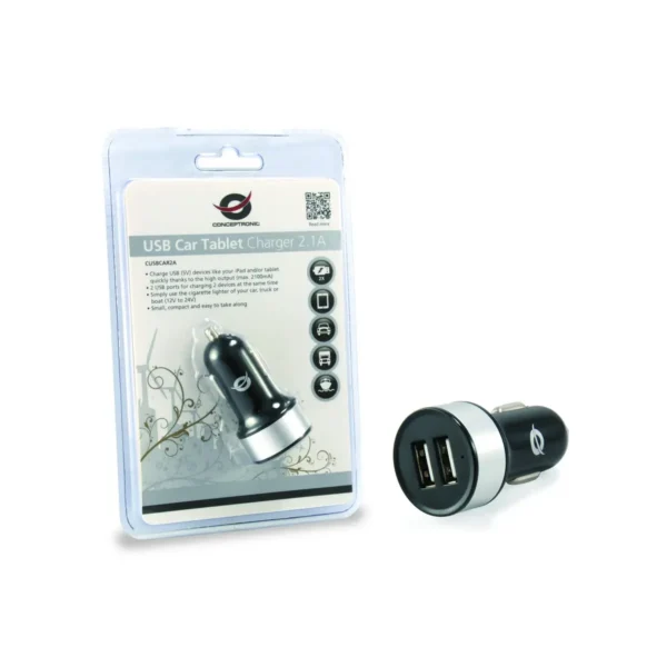 Conceptronic 2-Port USB Car Tablet Charger 2.1A