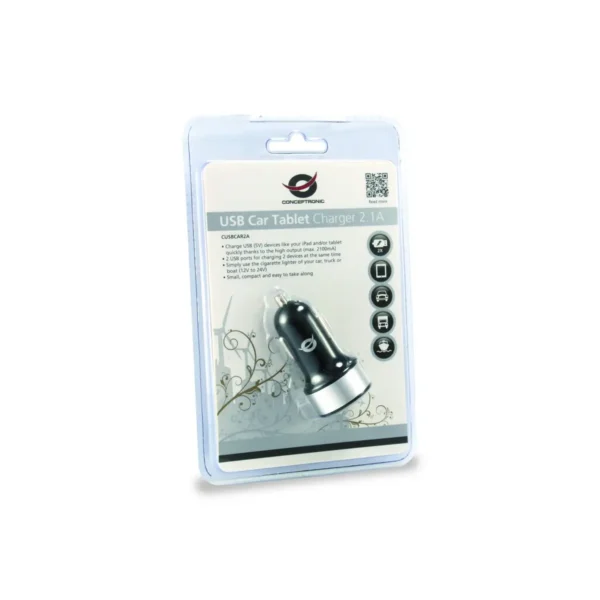 Conceptronic 2-Port USB Car Tablet Charger 2.1A