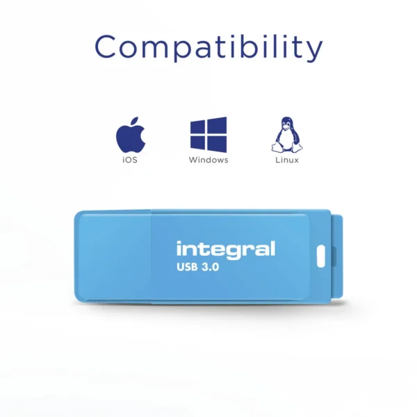 Integral 64GB USB3.0 DRIVE NEON BLUE UP TO R-100 W-30 MBS