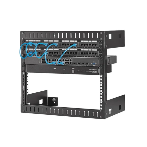 StarTech.com 8U 19″ Wall Mount Network Rack – 12″ Deep 2 Post Open Frame Server Room Rack for Data/AV/IT/Computer Equipment/Patch Panel with Cage Nuts & Screws 135lb Capacity, Black (RK812WALLO)