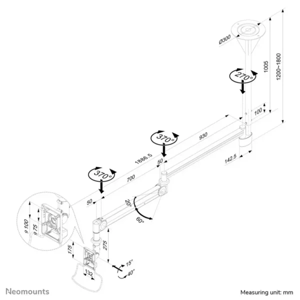 Neomounts FPMA-HAC100 Medical monitor arm ceiling 10-24″ – h 0-170 cm – gas spring