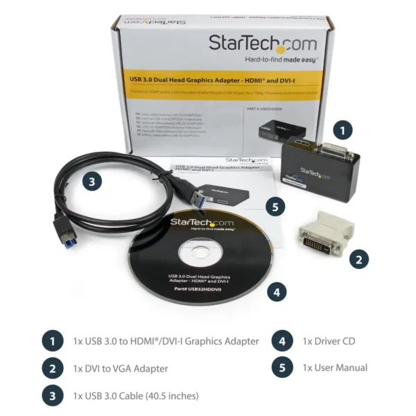 StarTech.com USB 3.0 to HDMI / DVI Adapter – 2048×1152