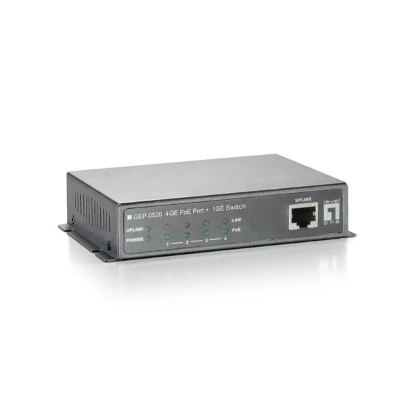 LevelOne 5-Port Gigabit PoE Switch, 61.6W, 802.3af PoE, 4 PoE Outputs, power adapter included