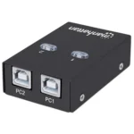Manhattan USB-A Automatic Sharing Switch, 2x USB-B Ports, 480 Mbps (USB 2.0), Dual Control (Auto-Sensing or Manual), Bus Powered, Hi-Speed USB, inc 1x 1.5m USB-A to USB-B cable, Black, Three Year Warranty