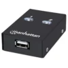 Manhattan USB-A Automatic Sharing Switch, 2x USB-B Ports, 480 Mbps (USB 2.0), Dual Control (Auto-Sensing or Manual), Bus Powered, Hi-Speed USB, inc 1x 1.5m USB-A to USB-B cable, Black, Three Year Warranty