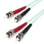 StarTech.com 1m (3ft) ST/UPC OM3 Multimode Fiber Optic Cable, Full Duplex 50/125µm Zipcord Fiber Cable, 100G Networks, LOMMF/VCSEL – LSZH Fiber Jumper Cord