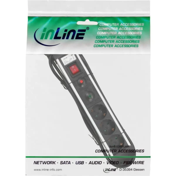 InLine Socket Strip, Aluminum, 3-way with protection, switch, 1.5m