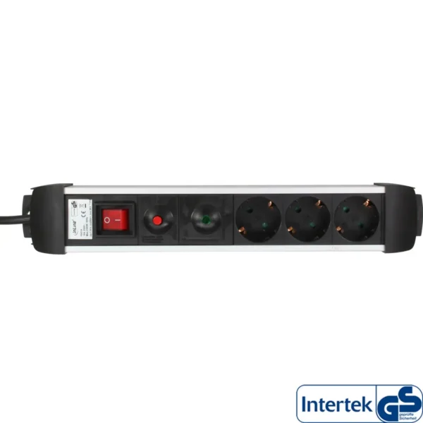 InLine Socket Strip, Aluminum, 3-way with protection, switch, 1.5m