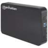 Manhattan Drive Enclosure (Euro 2-pin plug), 5 Gbps (USB 3.2 Gen1 aka USB 3.0), SATA, 3.5″, One-touch backup button, SuperSpeed USB, Black, Sturdy, Plastic, Three Year Warranty, Boxed