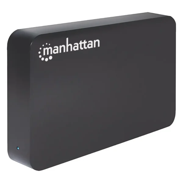 Manhattan Drive Enclosure (Euro 2-pin plug), 5 Gbps (USB 3.2 Gen1 aka USB 3.0), SATA, 3.5″, One-touch backup button, SuperSpeed USB, Black, Sturdy, Plastic, Three Year Warranty, Boxed