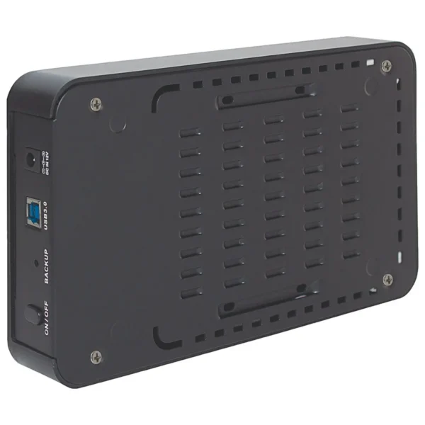 Manhattan Drive Enclosure (Euro 2-pin plug), 5 Gbps (USB 3.2 Gen1 aka USB 3.0), SATA, 3.5″, One-touch backup button, SuperSpeed USB, Black, Sturdy, Plastic, Three Year Warranty, Boxed