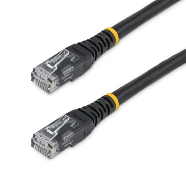 StarTech.com 7ft CAT6 Ethernet Cable – Black CAT 6 Gigabit Ethernet Wire -650MHz 100W PoE RJ45 UTP Molded Network/Patch Cord w/Strain Relief/Fluke Tested/Wiring is UL Certified/TIA