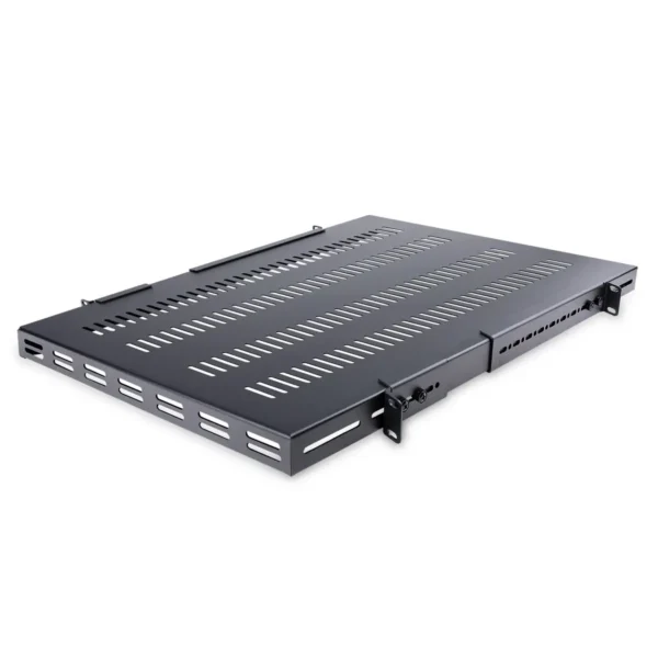 StarTech.com 1U 4-Post Adjustable Vented Server Rack Mount Shelf – 330lbs(150 kg) – 19.5 to 38in Adjustable Mounting Depth Universal Tray for 19″ AV/ Network Equipment Rack – 27.5in Deep