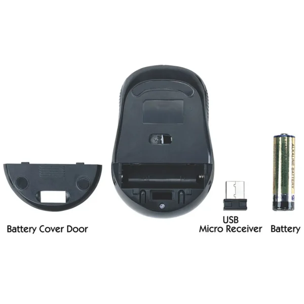 Manhattan Performance Wireless Mouse, Black, Adjustable DPI (1000, 1500 or 2000dpi), 2.4Ghz (up to 10m), USB, Optical, Four Button with Scroll Wheel, USB micro receiver, AA battery (included), Low friction base, Three Year Warranty, Blister
