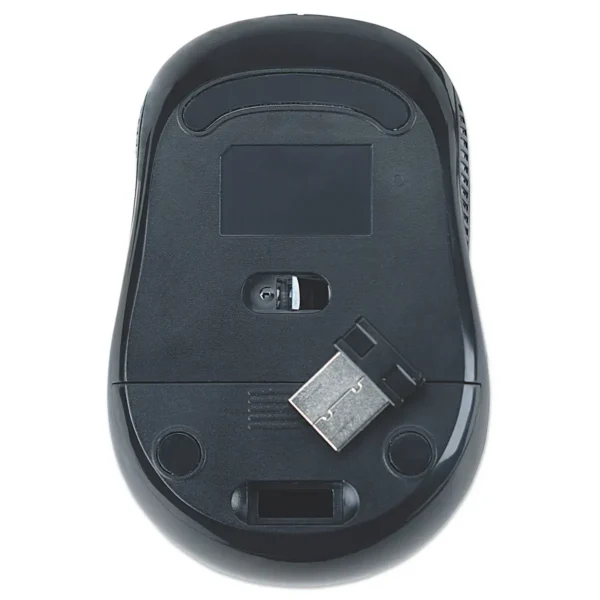 Manhattan Performance Wireless Mouse, Black, Adjustable DPI (1000, 1500 or 2000dpi), 2.4Ghz (up to 10m), USB, Optical, Four Button with Scroll Wheel, USB micro receiver, AA battery (included), Low friction base, Three Year Warranty, Blister