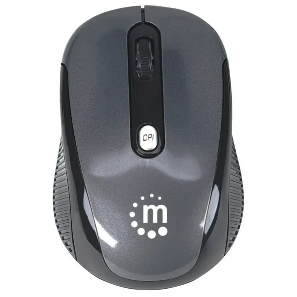 Manhattan Performance Wireless Mouse, Black, Adjustable DPI (1000, 1500 or 2000dpi), 2.4Ghz (up to 10m), USB, Optical, Four Button with Scroll Wheel, USB micro receiver, AA battery (included), Low friction base, Three Year Warranty, Blister