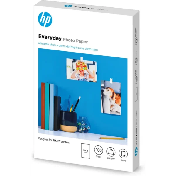 HP Everyday Photo Paper, Glossy, 200 g/m2, 10 x 15 cm (101 x 152 mm), 100 sheets
