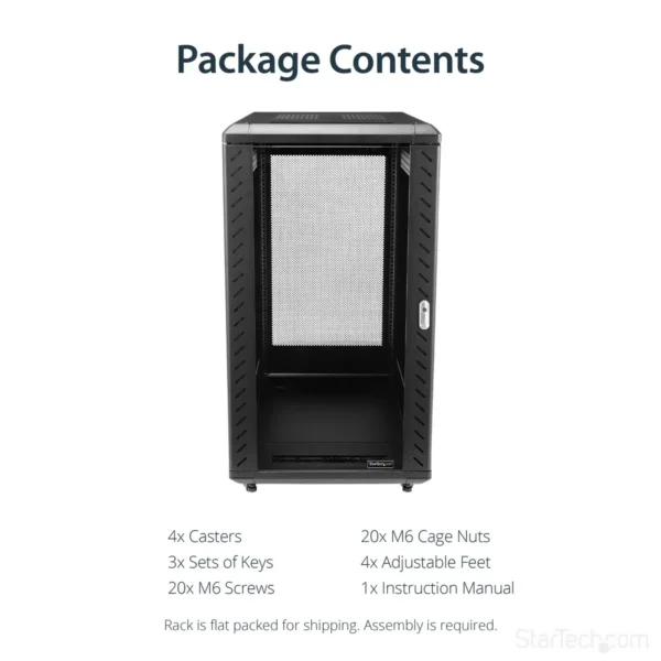 StarTech.com 4-Post 22U Server Rack Cabinet, Lockable 19″ Data Rack Cabinet for Computer / AV / IT Equipment, Office / Home Network Rack with Casters & Adjustable Mounting Rails