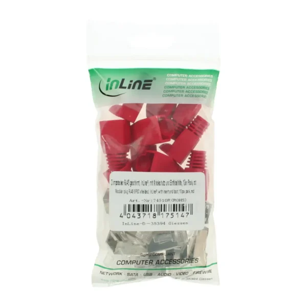 InLine Crimp Connector RJ45 8P8C shielded w. threader+bend protection, red