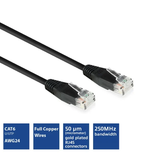 ACT Black 0.5 meter U/UTP CAT6 patch cable with RJ45 connectors