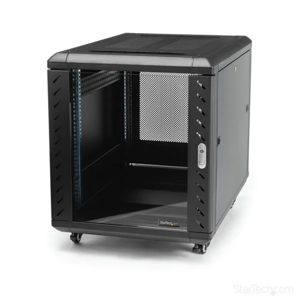 StarTech.com 4-Post 12U Server Rack Cabinet, Lockable 19″ Data Rack Cabinet for Computer / AV / IT Equipment, Office / Home Network Rack with Casters & Adjustable Mounting Rails